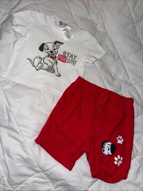 6-12m Disney White & Red 101 Dalmatians Tee and Shorts Set like new